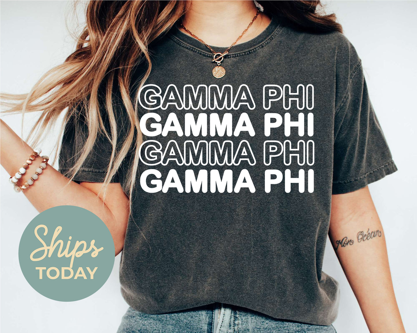 Gamma Phi Beta Bold Bubble Letter Sorority T-shirt _ 2226g