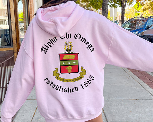 Alpha Chi Omega Old English Crest Sorority Hoodie _ 32920g