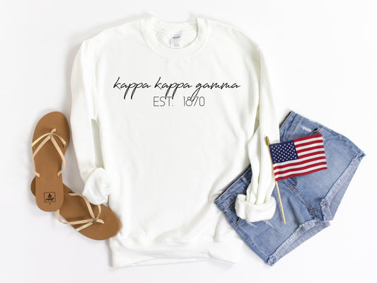 Kappa Kappa Gamma Black Calligraphy Sorority Sweatshirt _ 2334g