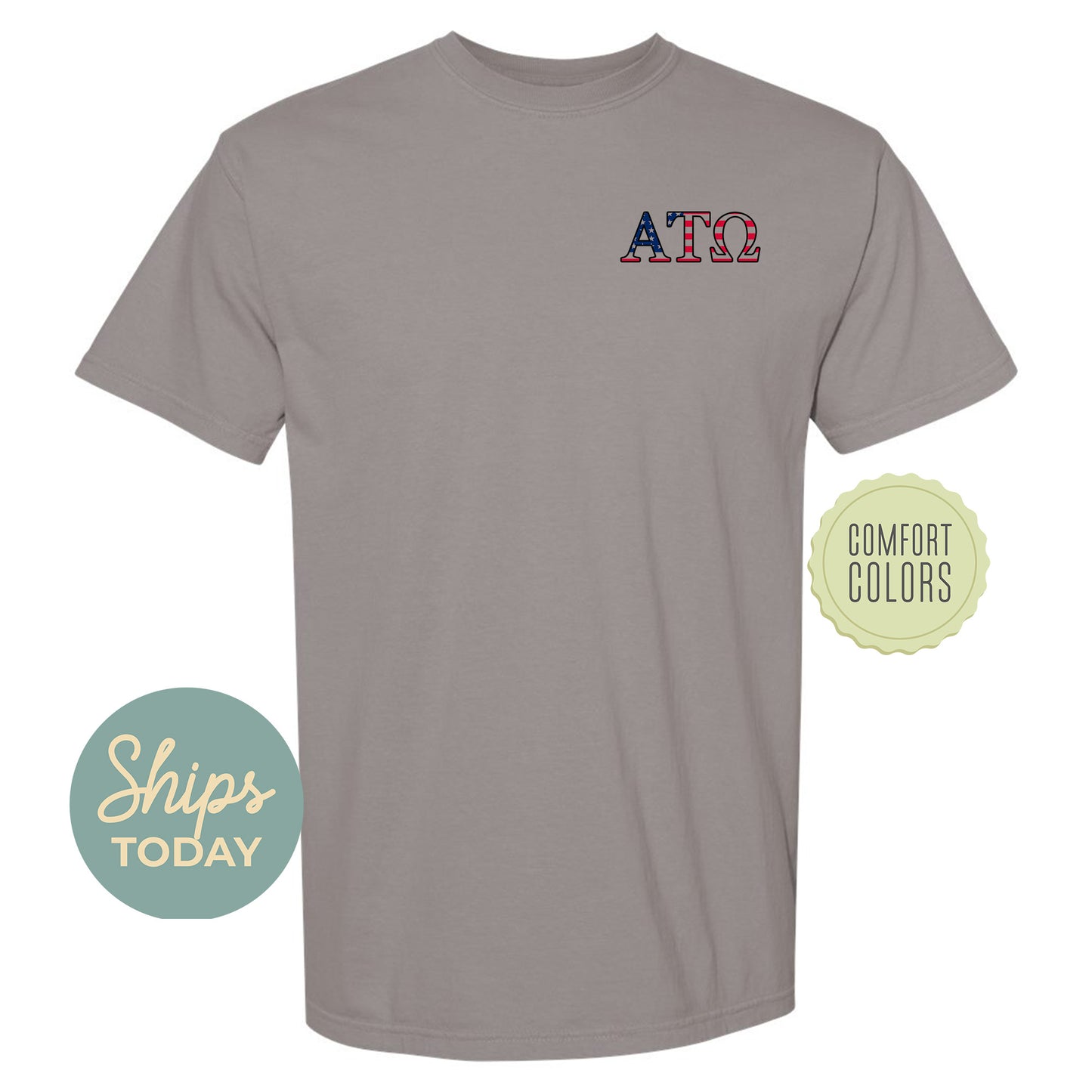 a gray t - shirt with the letters atl and comfort colors on it