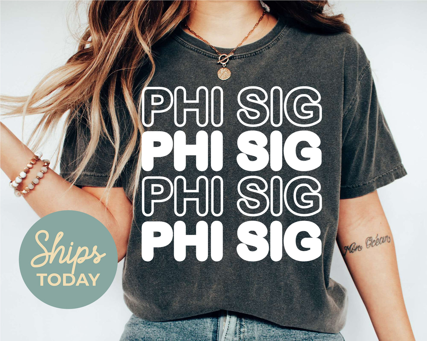 Phi Sigma Sigma Bold Bubble Letter Sorority T-shirt _ 2231g