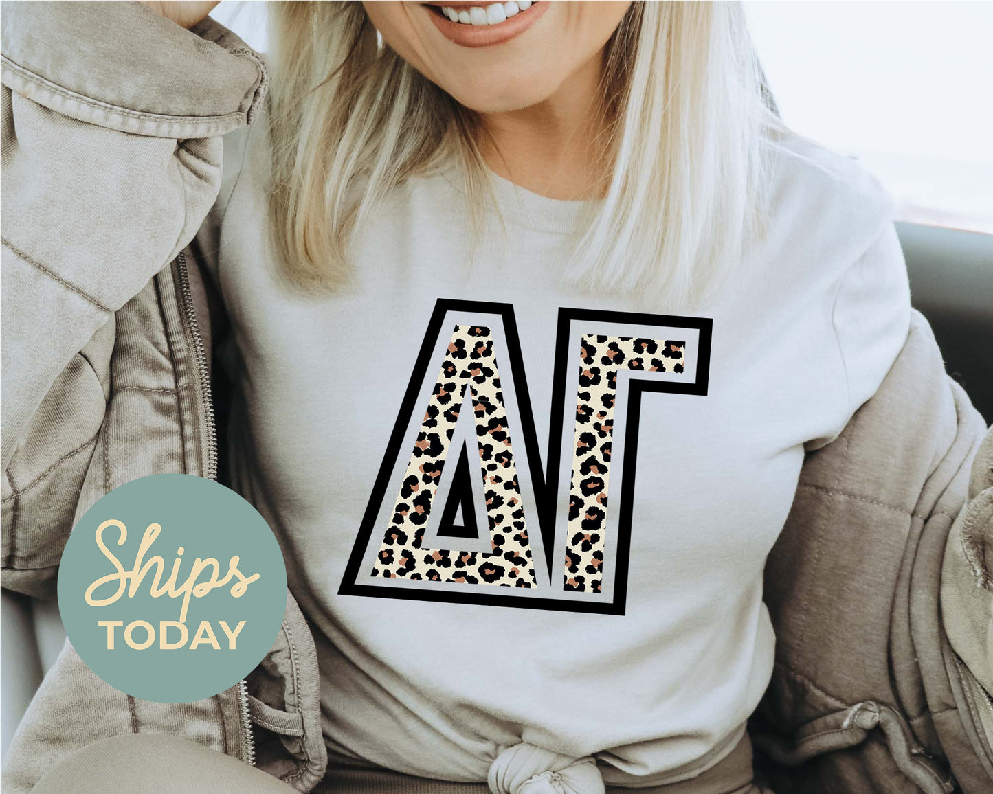 Delta Gamma Leopard Greek Letters Sorority T-shirt _ 30446g