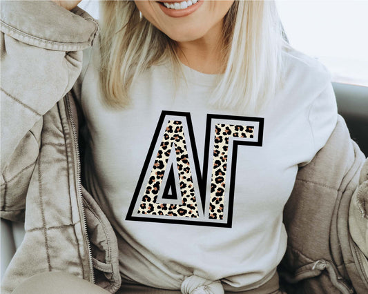 Delta Gamma Leopard Greek Letters Sorority T-shirt _ 30446g