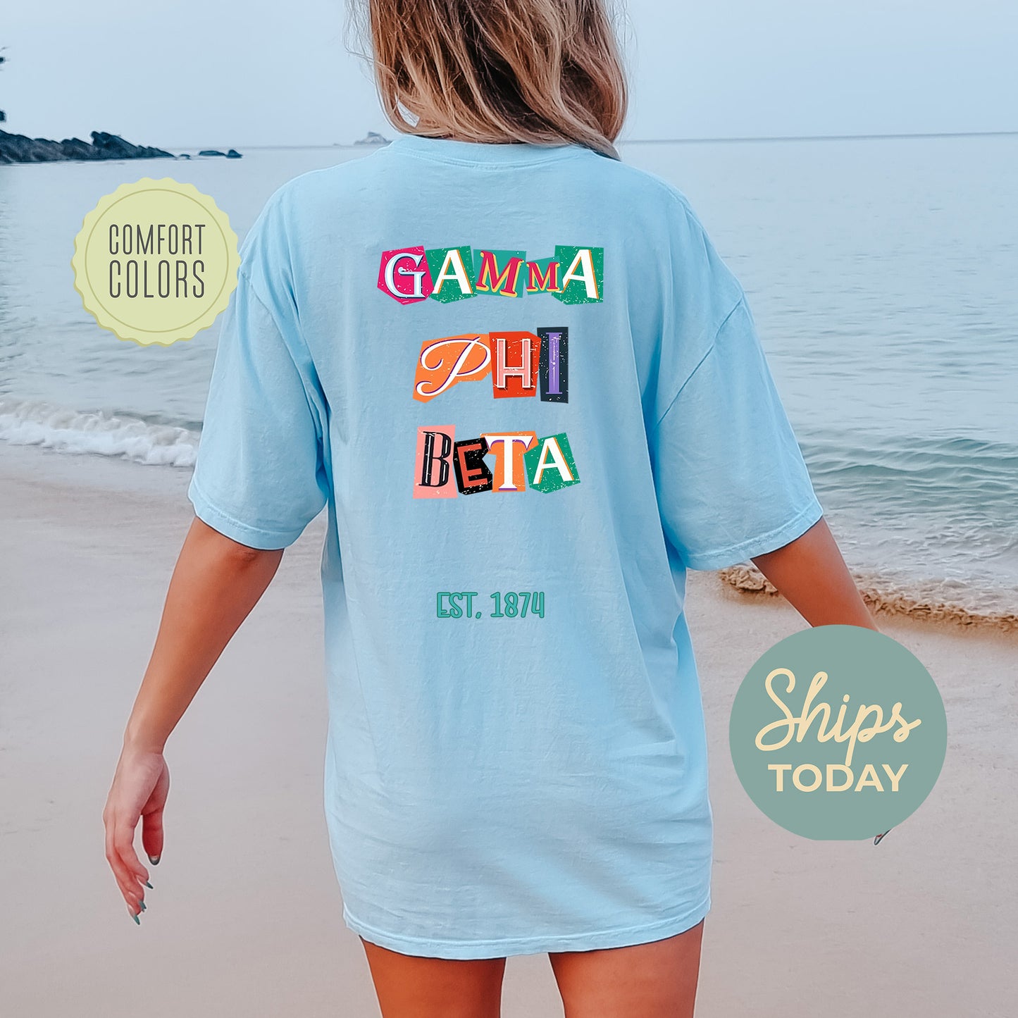 Gamma Phi Beta Letter Cuts Comfort Colors Sorority T-shirt _ 35901g
