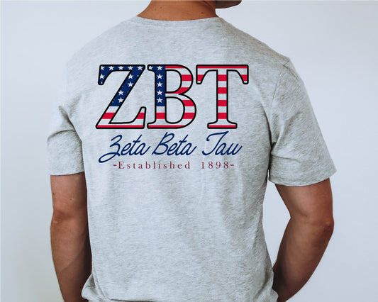 Zeta Beta Tau USA Flag Letters Fraternity T-shirt _ 33451g