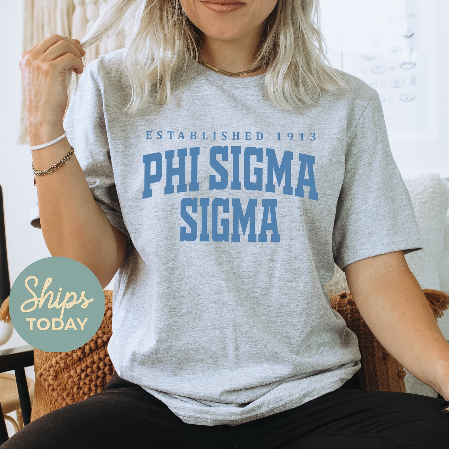 Phi Sigma Sigma Bold Letters Sorority T-shirt _ 35139g