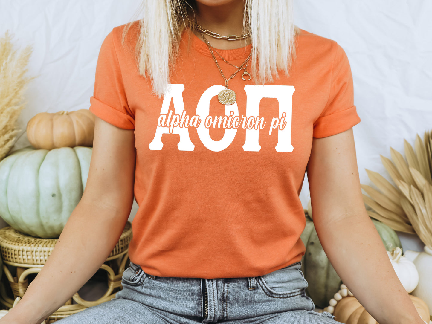 Alpha Omicron Pi Sliced White Letters Sorority T-shirt _ 2242g