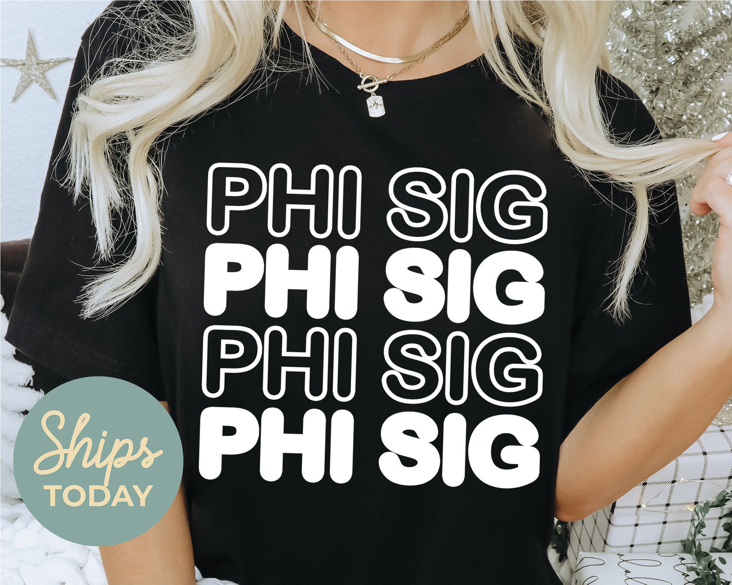 Phi Sigma Sigma Bold Bubble Letter Sorority T-shirt _ 2231g