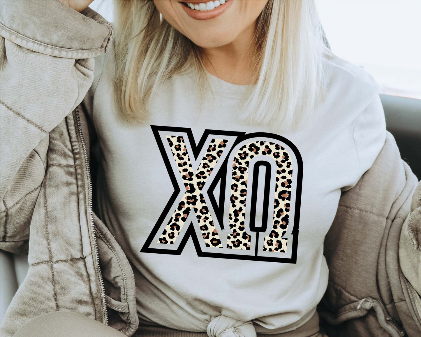 Chi Omega Leopard Greek Letters Sorority T-shirt _ 30444g