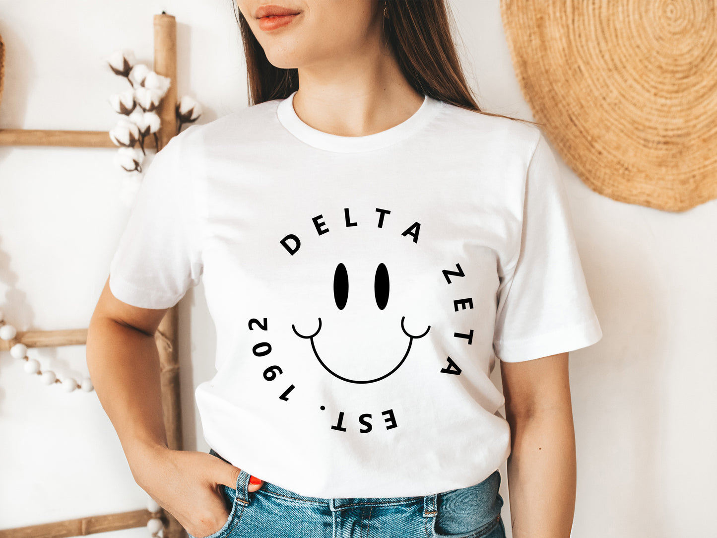 Delta Zeta Smiley Face Halo Sorority T-shirt _ 2512g