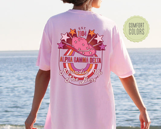 Alpha Gamma Delta Roundin' Up the Best Comfort Colors Sorority T-shirt _ 32897g