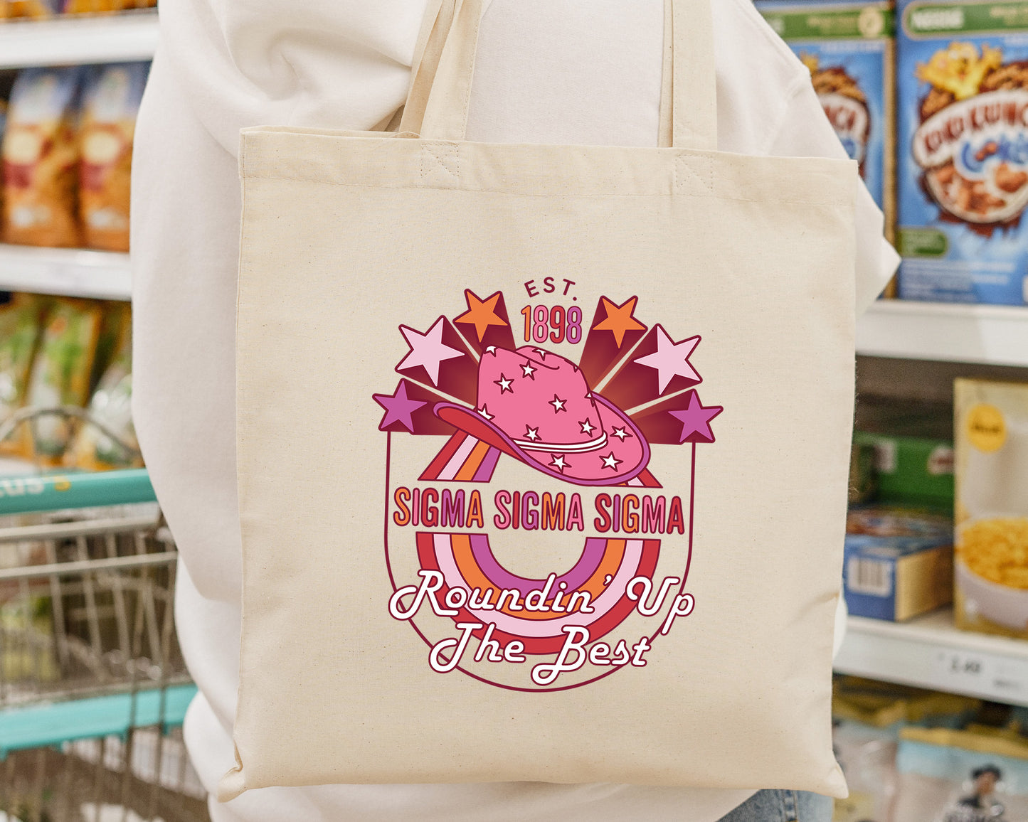 Sigma Sigma Sigma Roundin' Up the Best Sorority Tote Bag _ 34616g