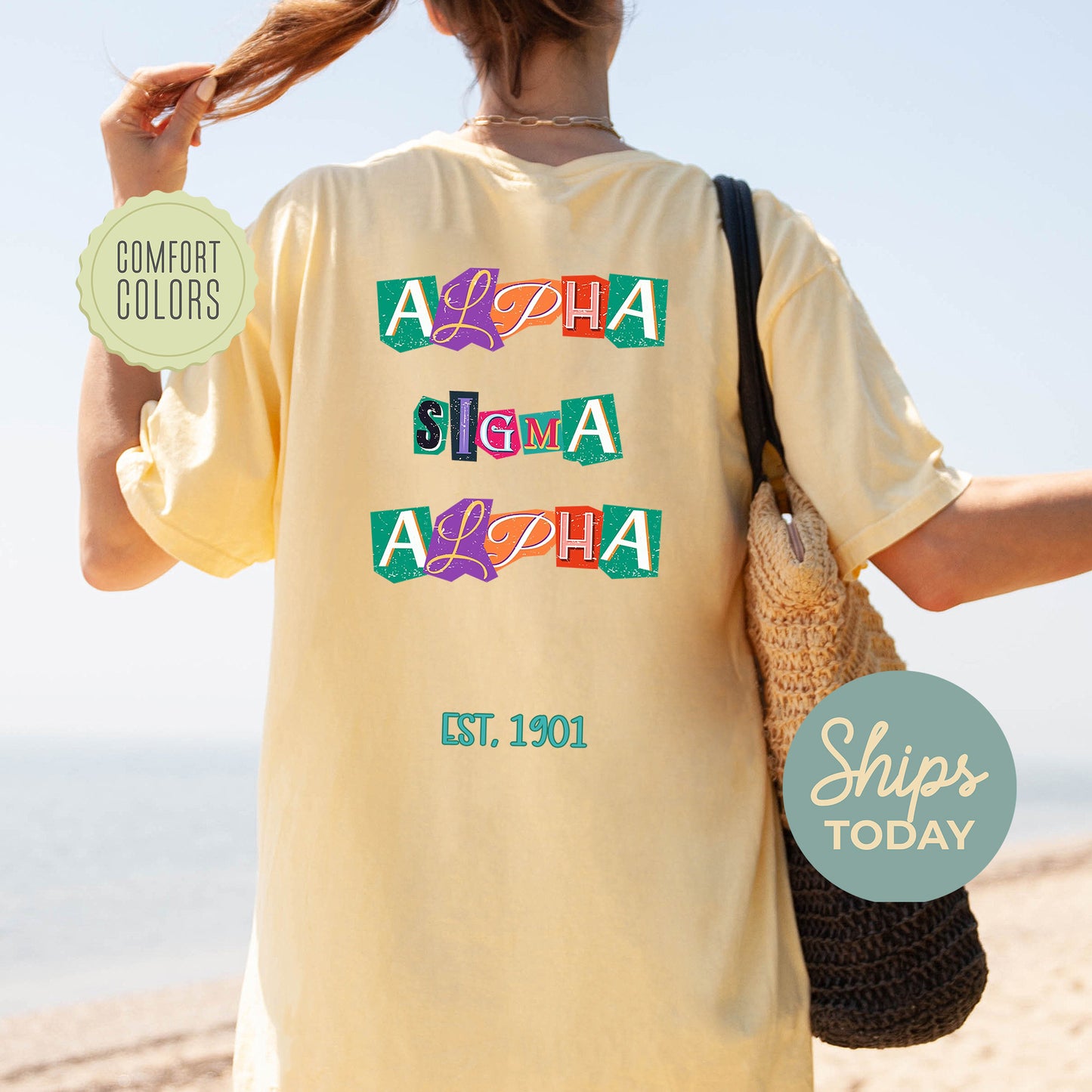 Alpha Sigma Alpha Letter Cuts Comfort Colors Sorority T-shirt _ 35893g
