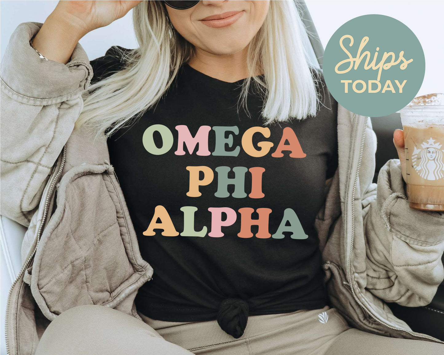 Omega Phi Alpha Bright and Colorful Sorority T-shirt _ 3476g