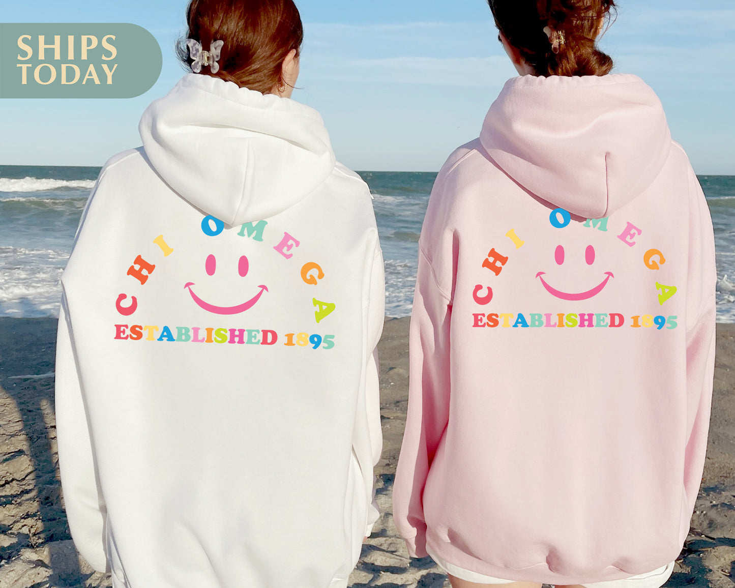 Chi Omega Gleaming Smiley Face Sorority Hoodie _ 33059g