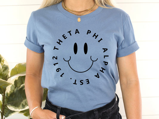 Theta Phi Alpha Smiley Face Halo Sorority T-shirt _ 2523g