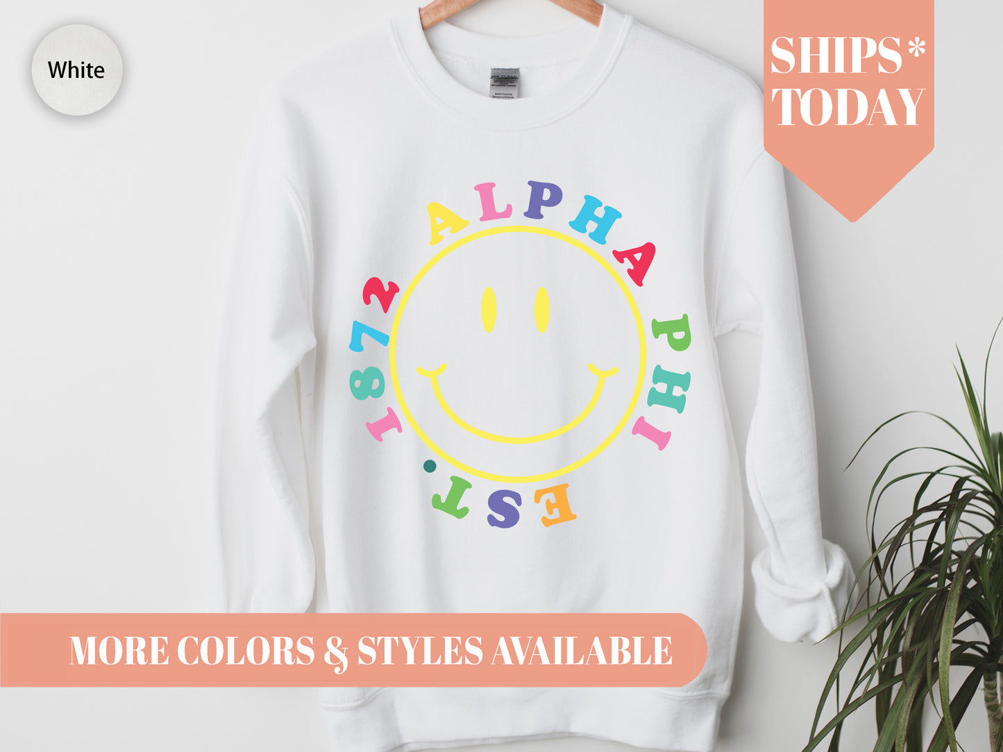 Alpha Phi Radiating Smiley Face Sorority Sweatshirt _ 3232g