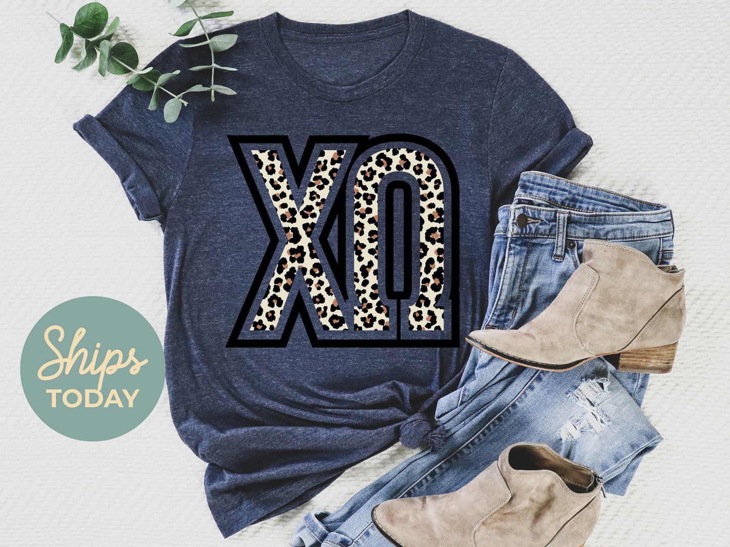 Chi Omega Leopard Greek Letters Sorority T-shirt _ 30444g
