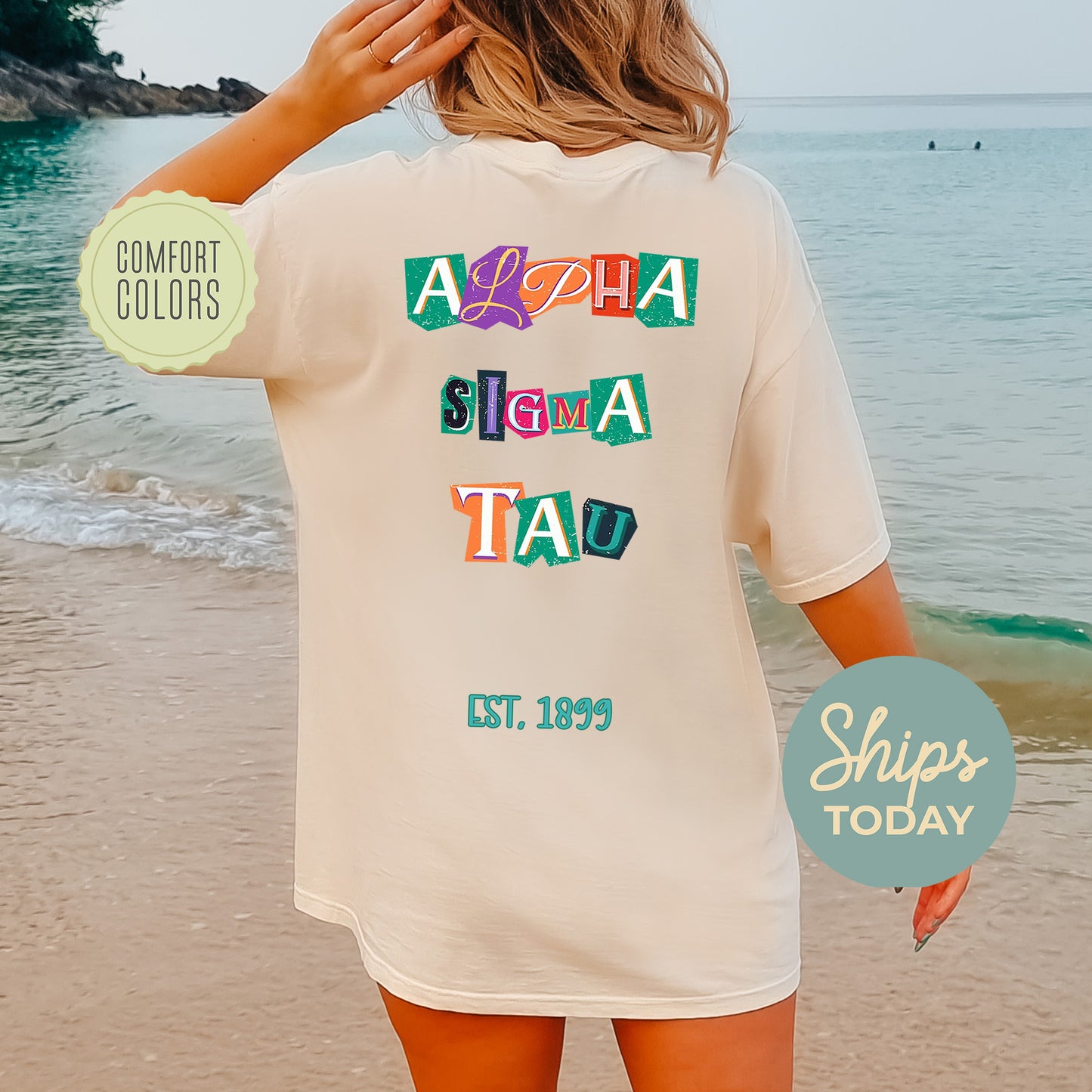 Alpha Sigma Tau Letter Cuts Comfort Colors Sorority T-shirt _ 35894g