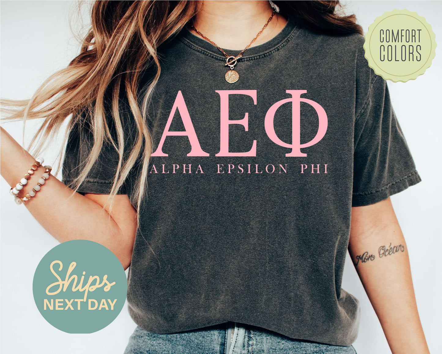 Alpha Epsilon Phi Everything Pink Comfort Colors Sorority T-shirt _ 312g