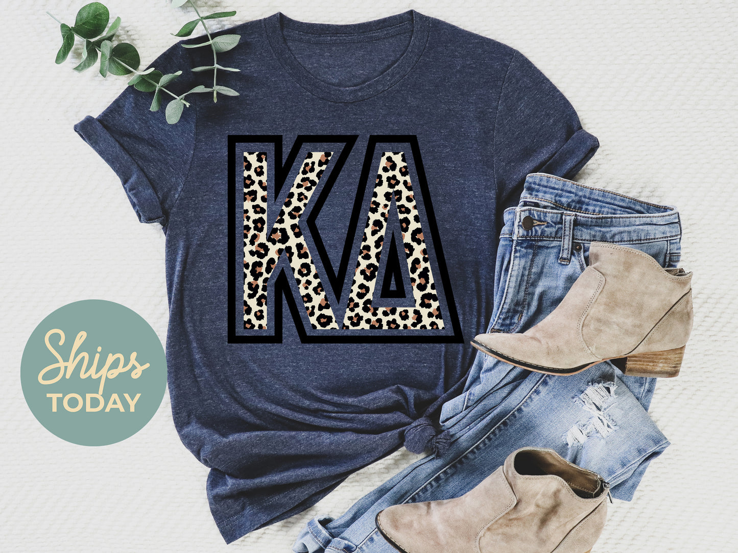 Kappa Delta Leopard Greek Letters Sorority T-shirt _ 30451g