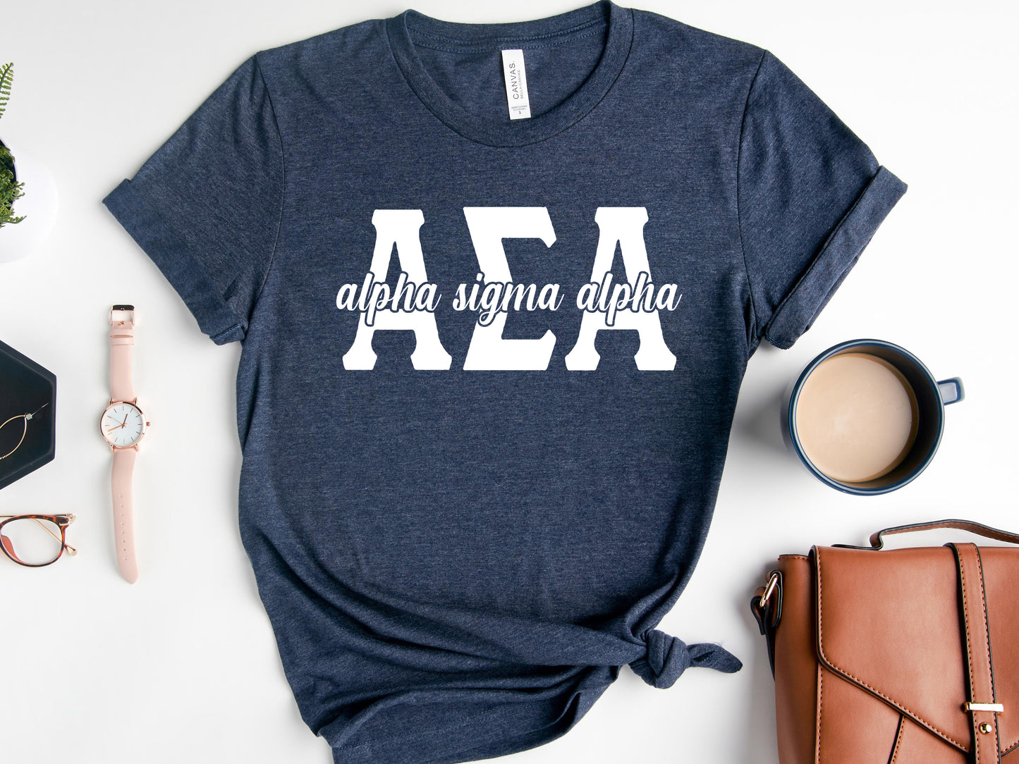 Alpha Sigma Alpha Sliced White Letters Sorority T-shirt _ 2244g
