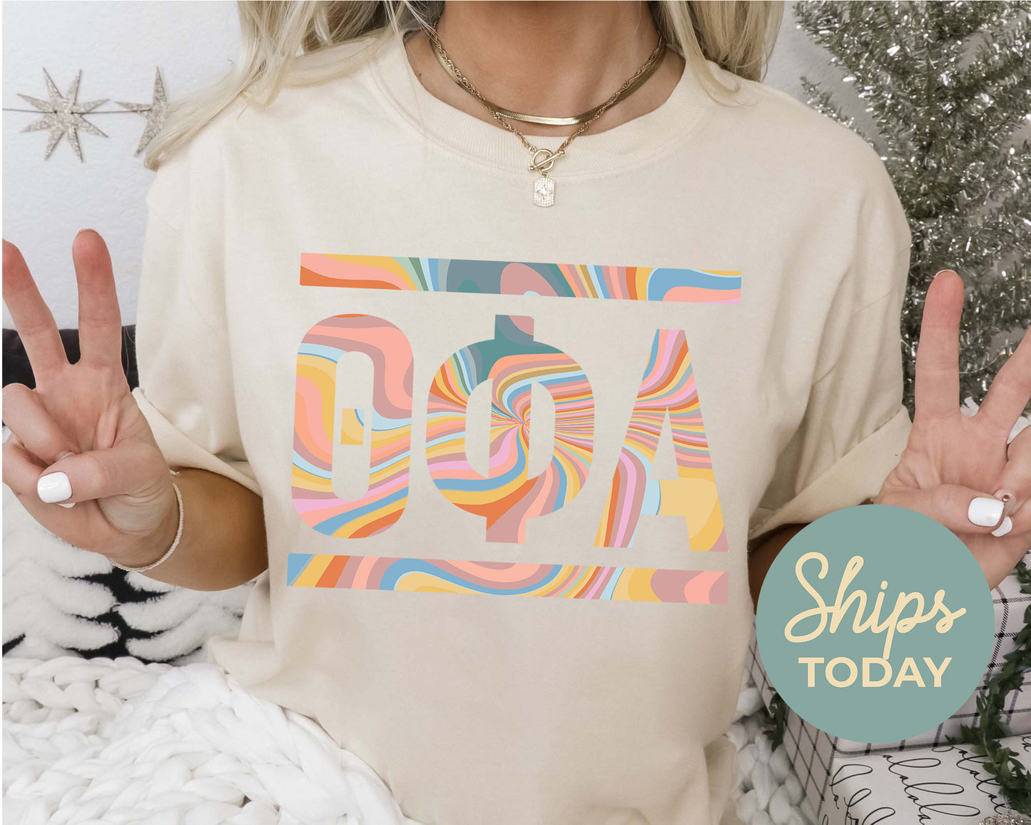 Theta Phi Alpha Multicolor Letters Sorority T-shirt _ 30485g