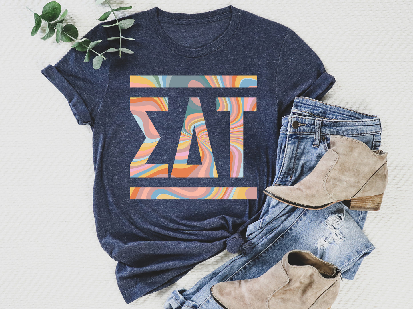 Sigma Delta Tau Multicolor Letters Sorority T-shirt _ 30482g