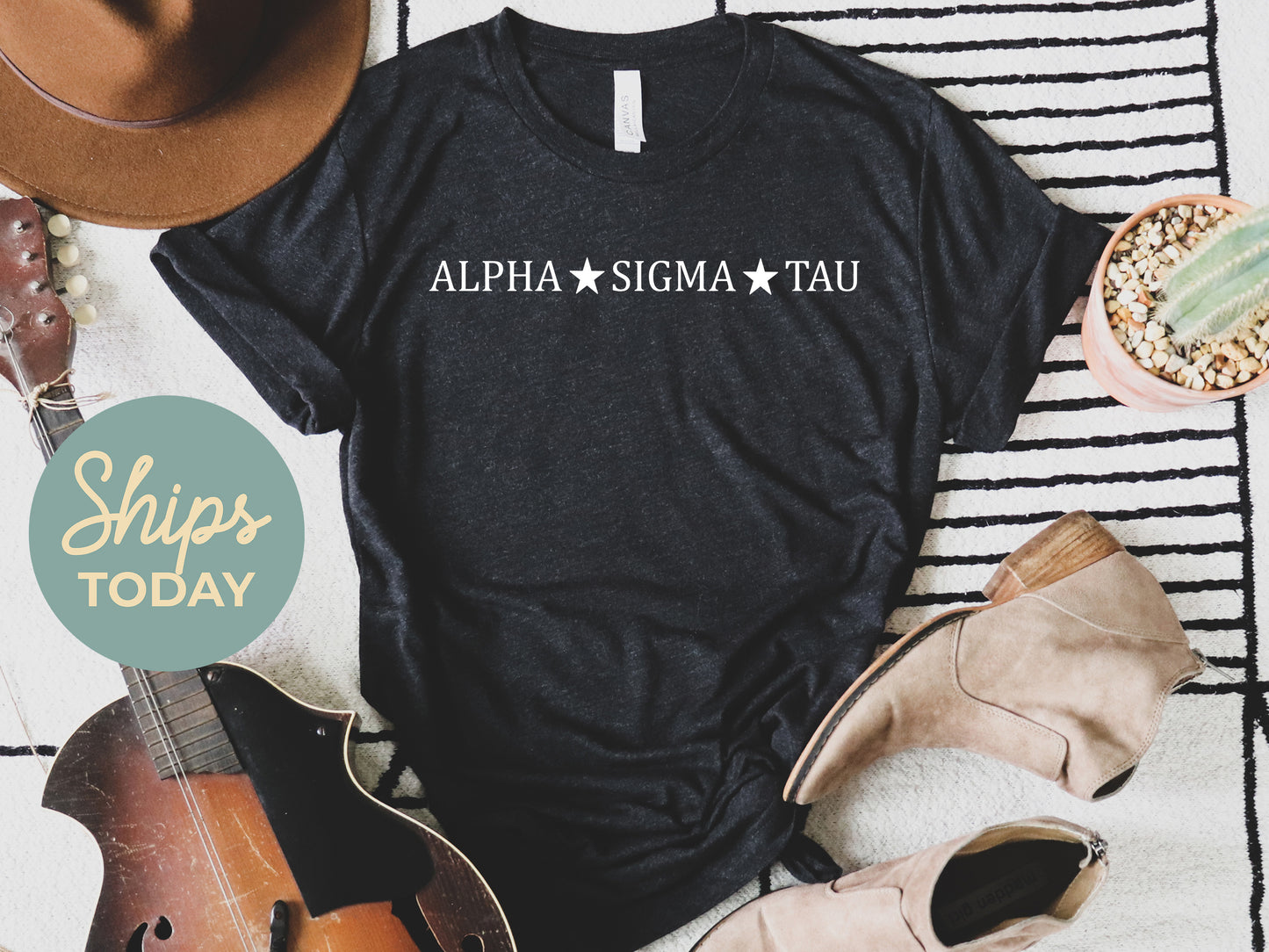 Alpha Sigma Tau White Star Sorority T-shirt _ 2193g