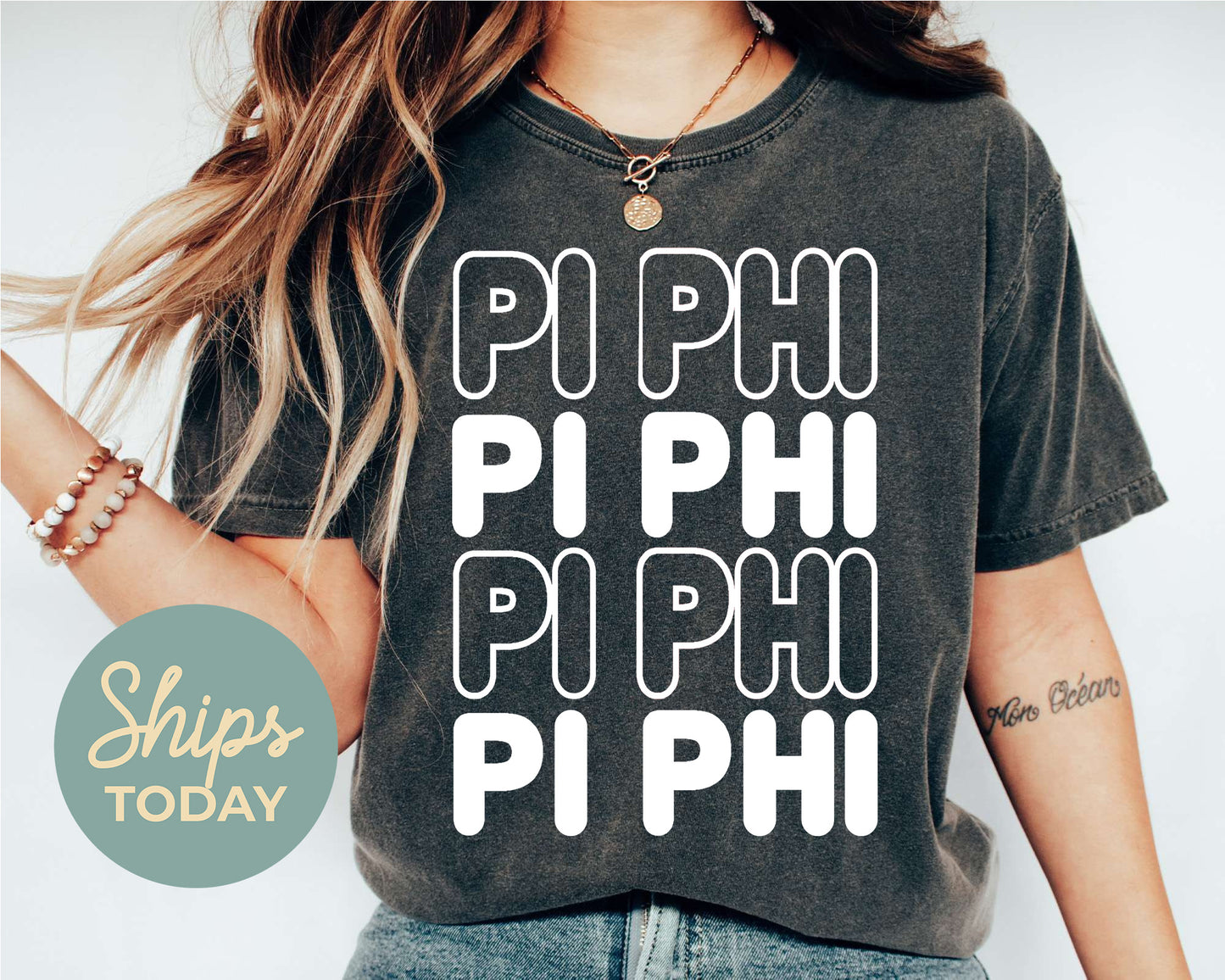Pi Beta Phi Bold Bubble Letter Sorority T-shirt _ 2232g