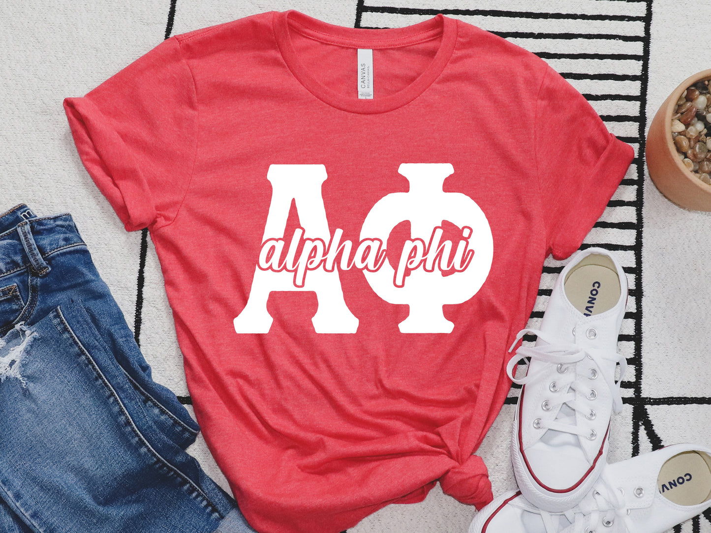 Alpha Phi Sliced White Letters Sorority T-shirt _ 2243g