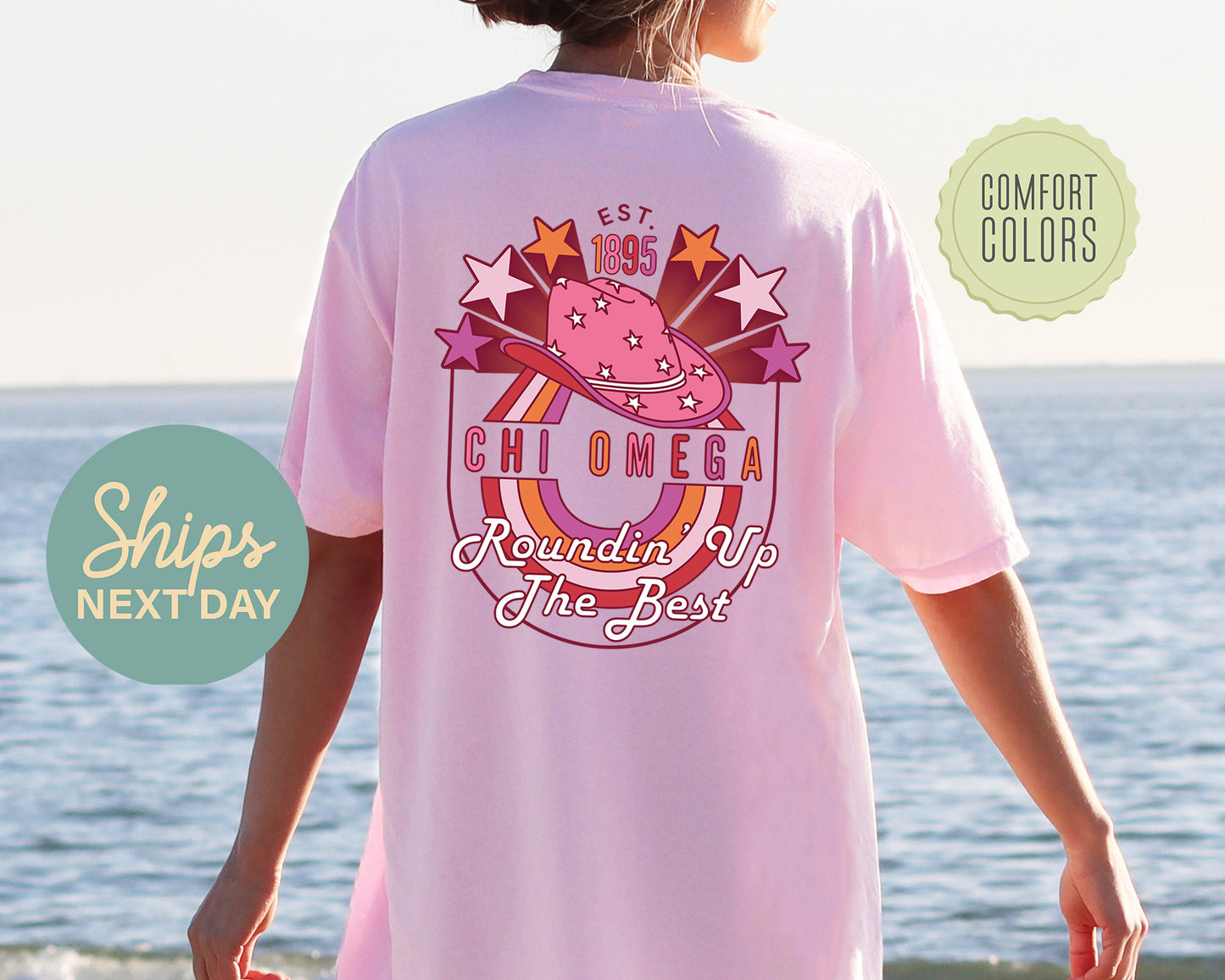 Chi Omega Roundin' Up the Best Comfort Colors Sorority T-shirt _ 32903g
