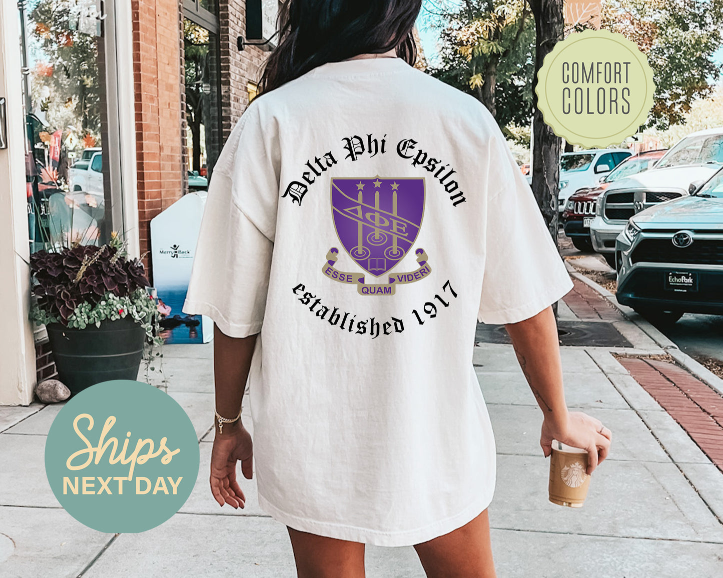 Delta Phi Epsilon Old English Crest Comfort Colors Sorority T-shirt _ 32932g