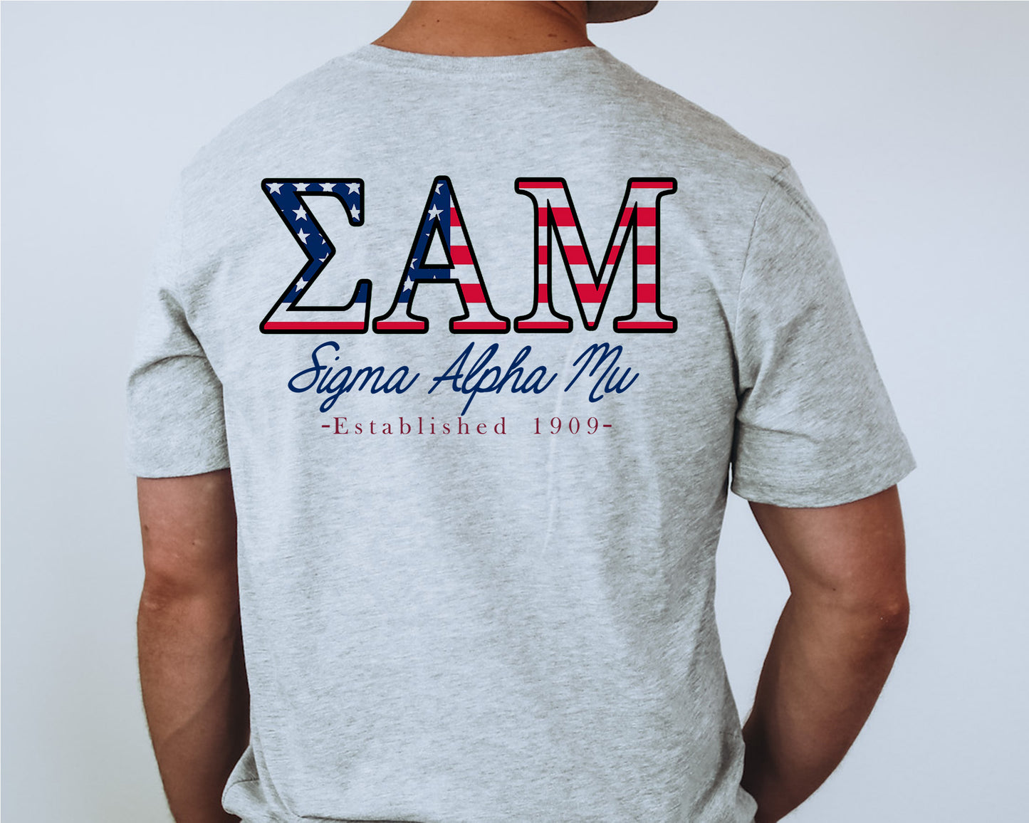 Sigma Alpha Mu USA Flag Letters Fraternity T-shirt _ 33443g