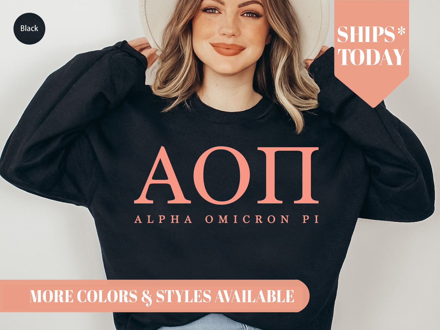 Alpha Omicron Pi Pink Personality Sorority Sweatshirt _ 652g