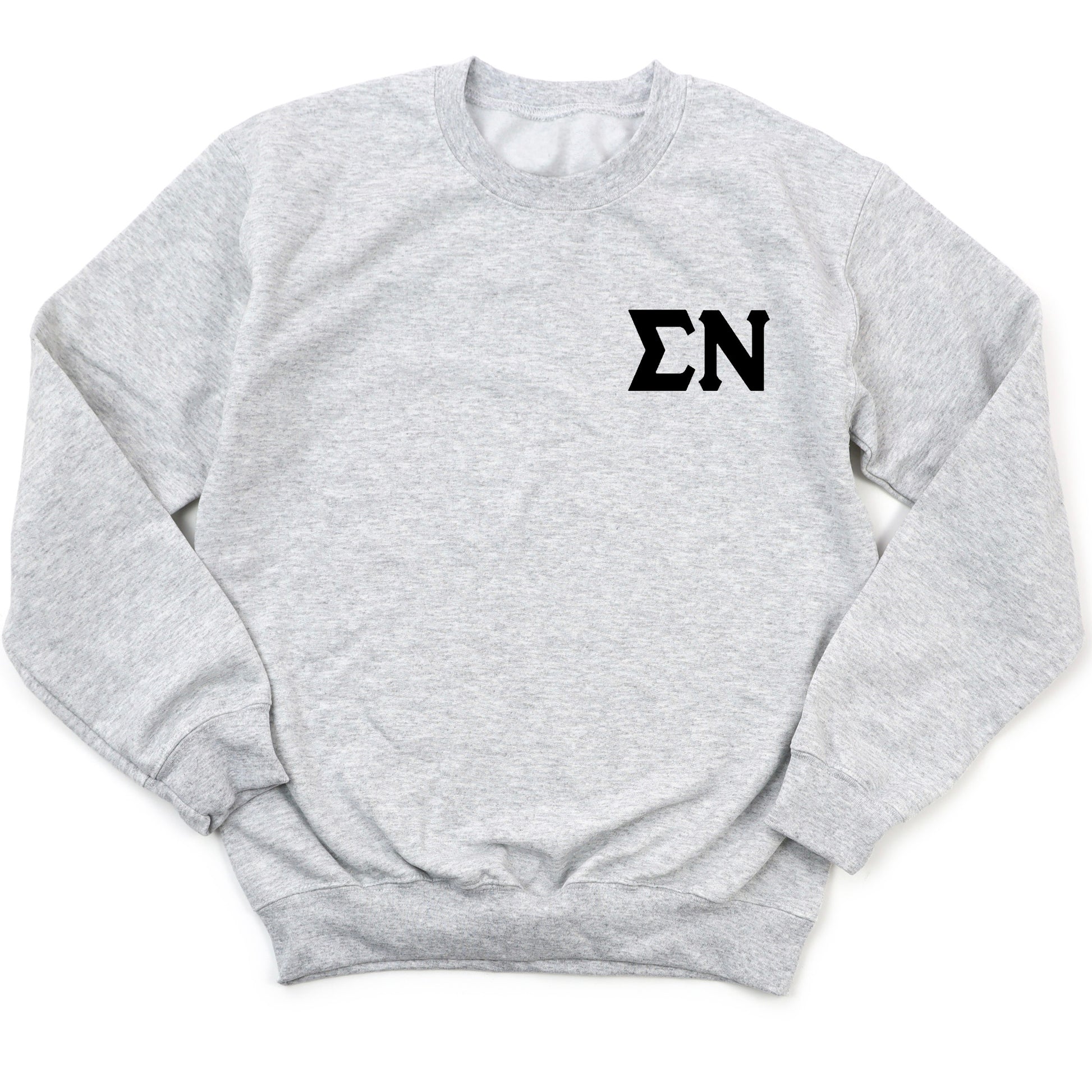 a grey sweatshirt with the letter nn on it