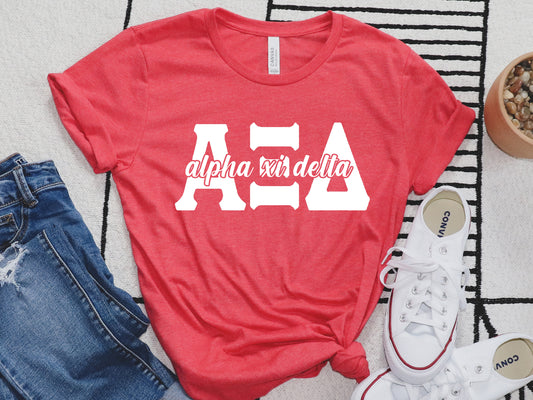 Alpha Xi Delta Sliced White Letters Sorority T-shirt _ 2246g
