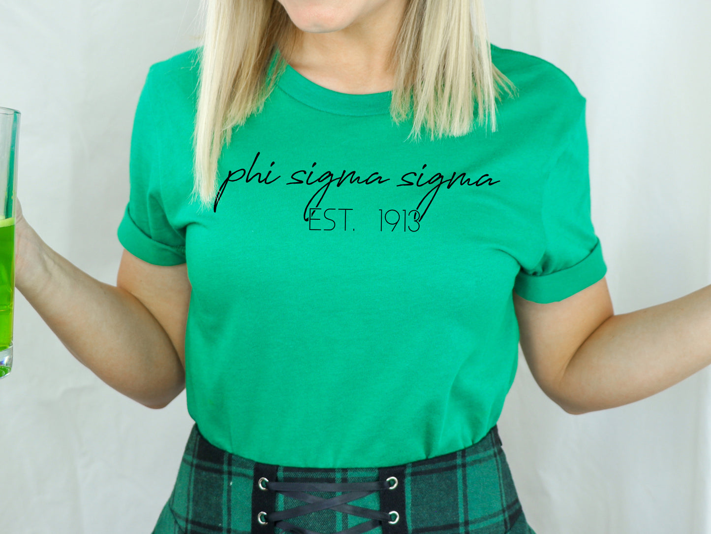 Phi Sigma Sigma Black Calligraphy Sorority T-shirt _ 2336g