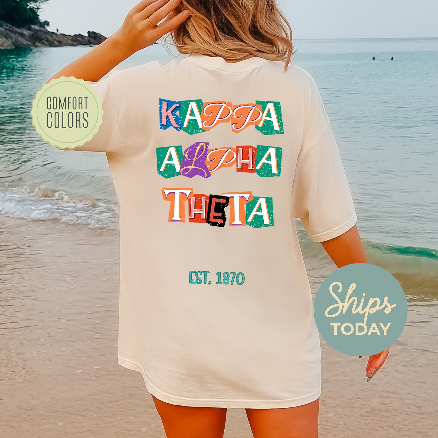 Kappa Alpha Theta Letter Cuts Comfort Colors Sorority T-shirt _ 35902g
