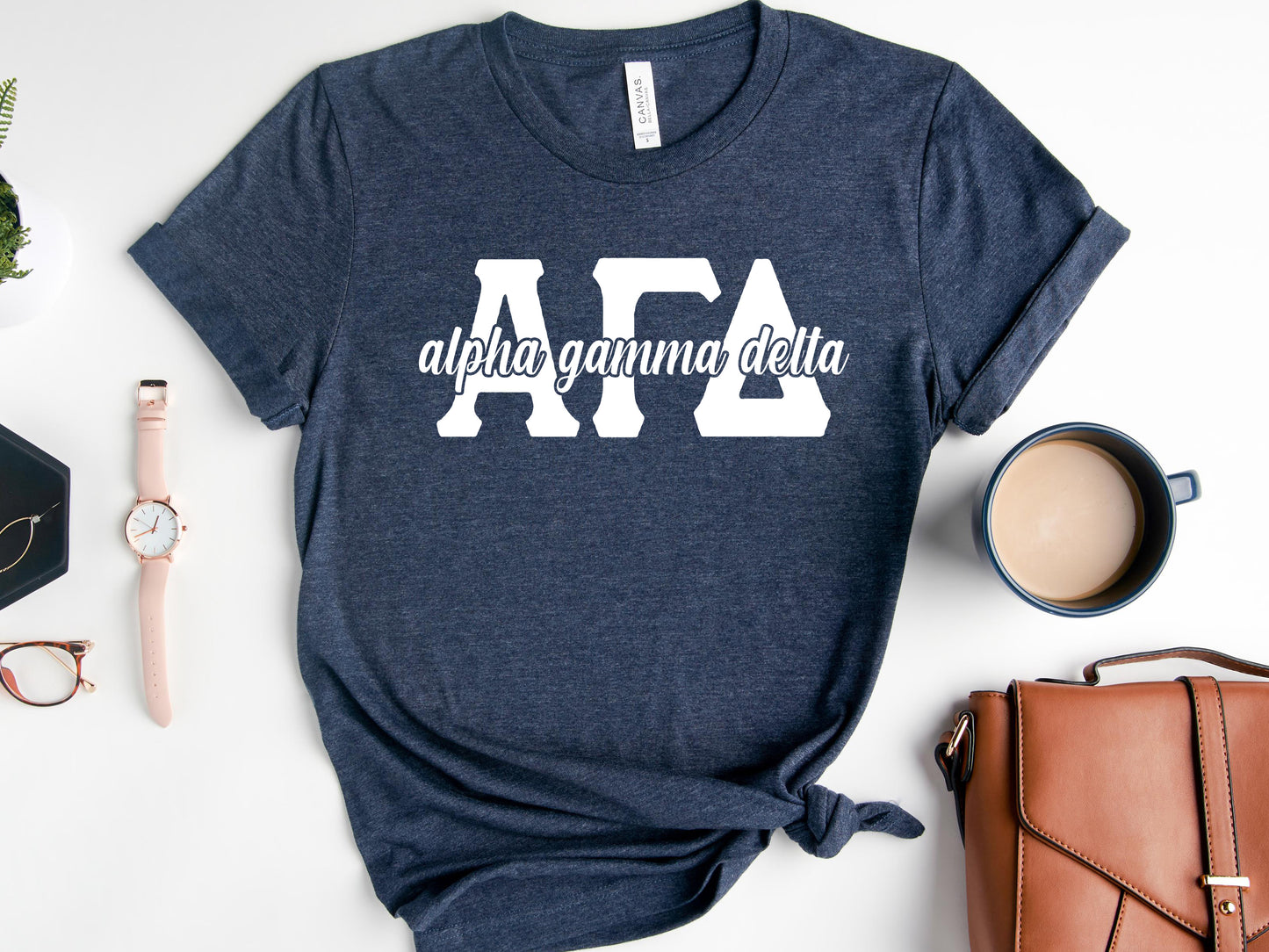 Alpha Gamma Delta Sliced White Letters Sorority T-shirt _ 2241g