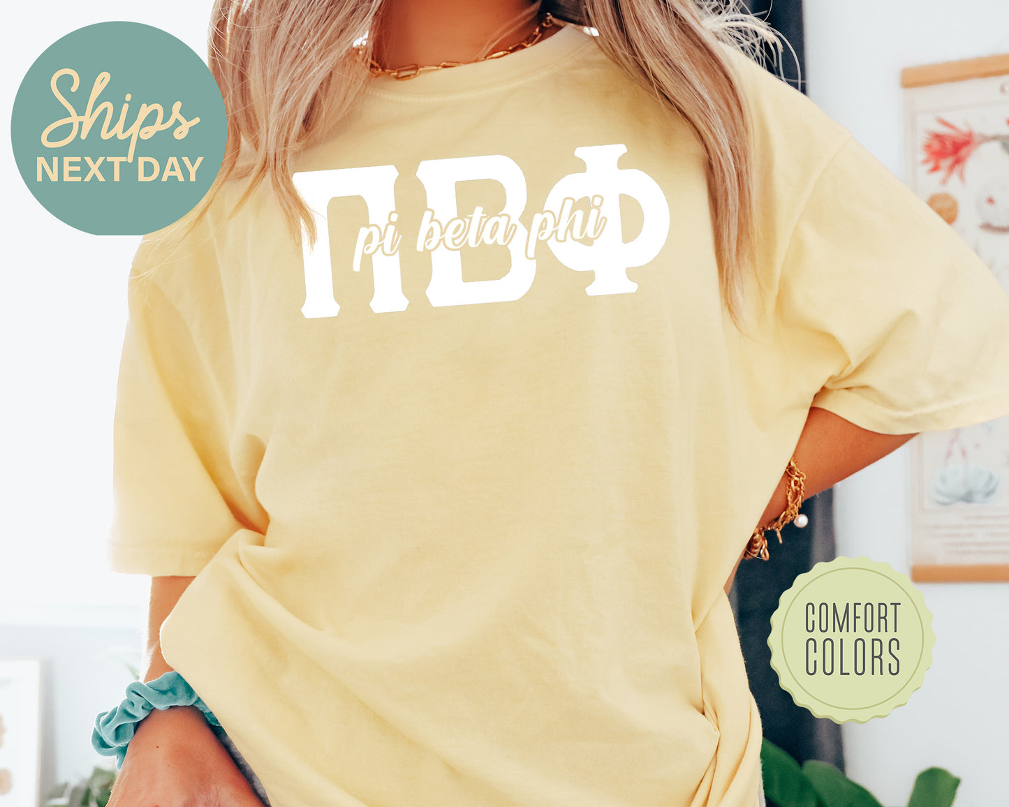 Pi Beta Phi Sliced White Letters Comfort Colors Sorority T-shirt _ 2258g