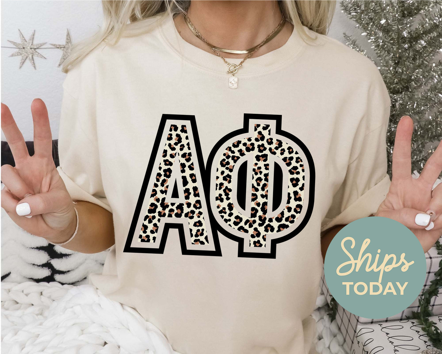 Alpha Phi Leopard Greek Letters Sorority T-shirt _ 30440g
