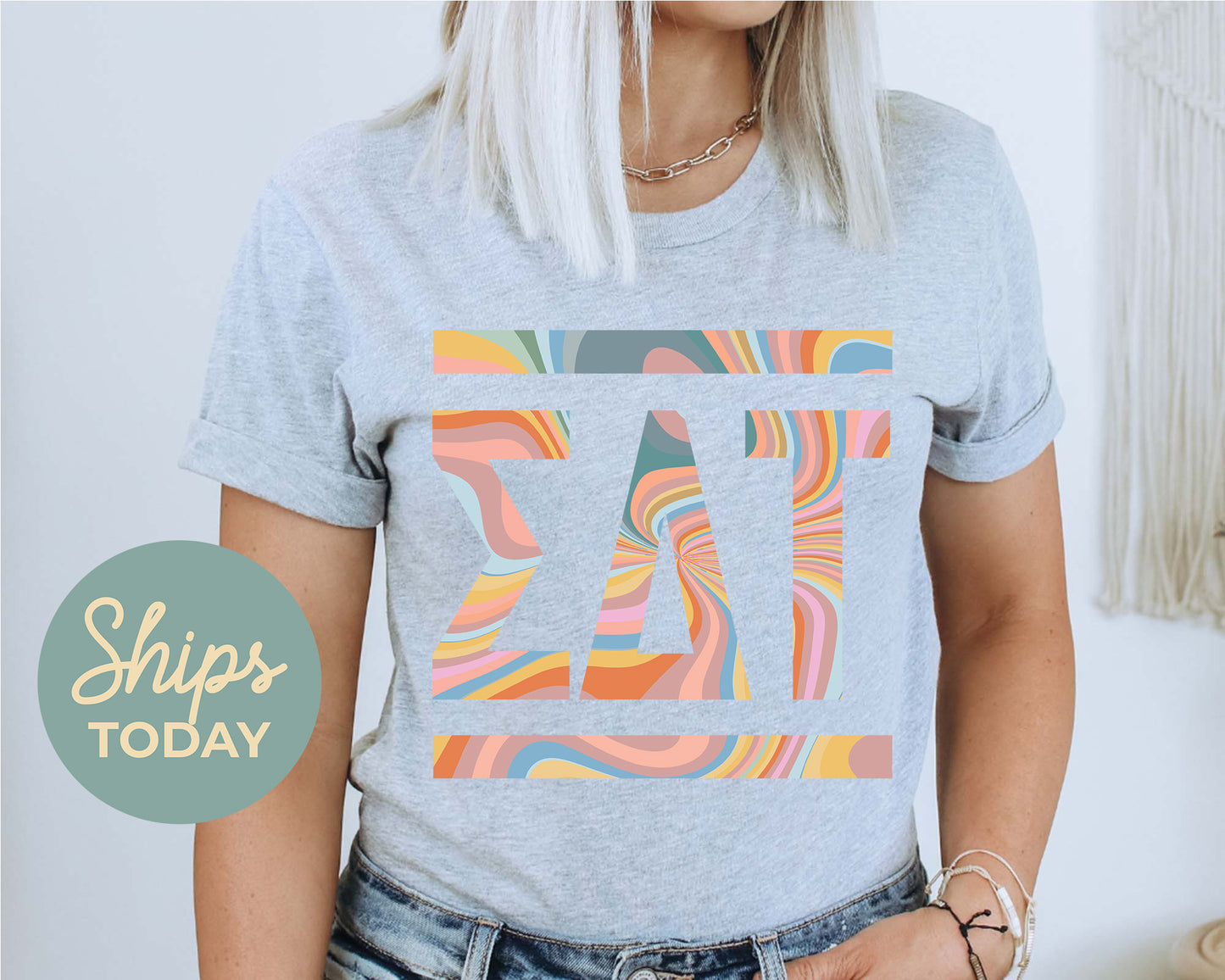 Sigma Delta Tau Multicolor Letters Sorority T-shirt _ 30482g