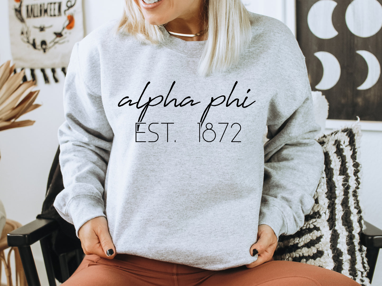 Alpha Phi Black Calligraphy Sorority Sweatshirt _ 2322g