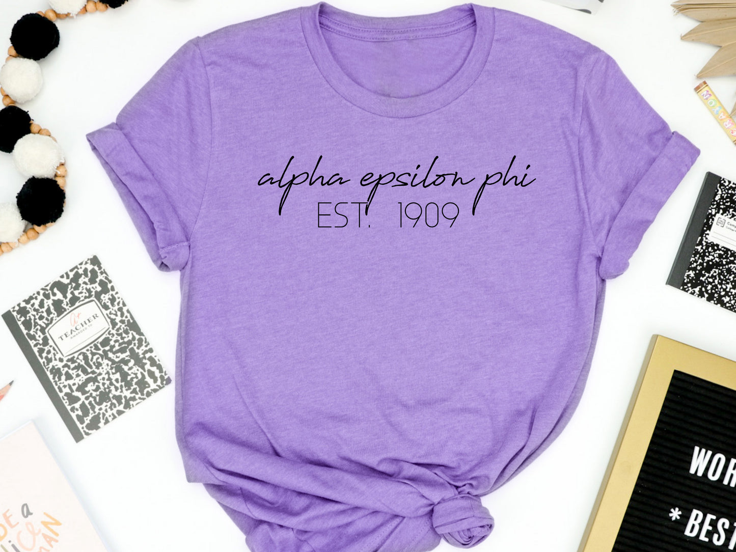 Alpha Epsilon Phi Black Calligraphy Sorority T-shirt _ 2319g