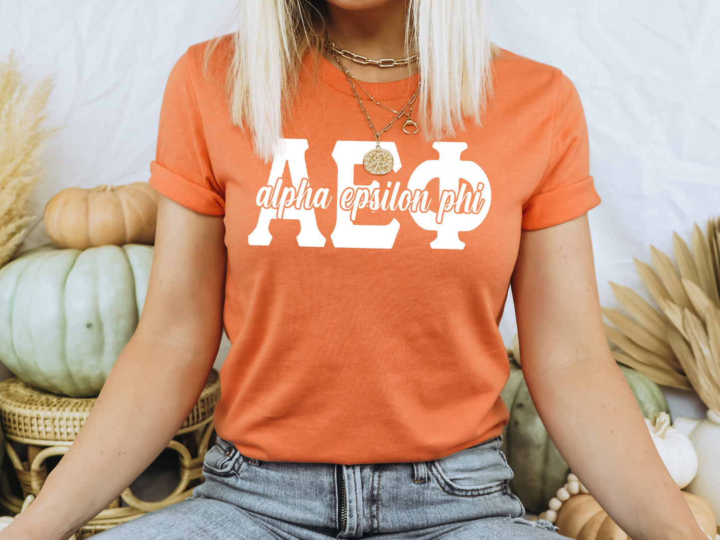 Alpha Epsilon Phi Sliced White Letters Sorority T-shirt _ 2240g