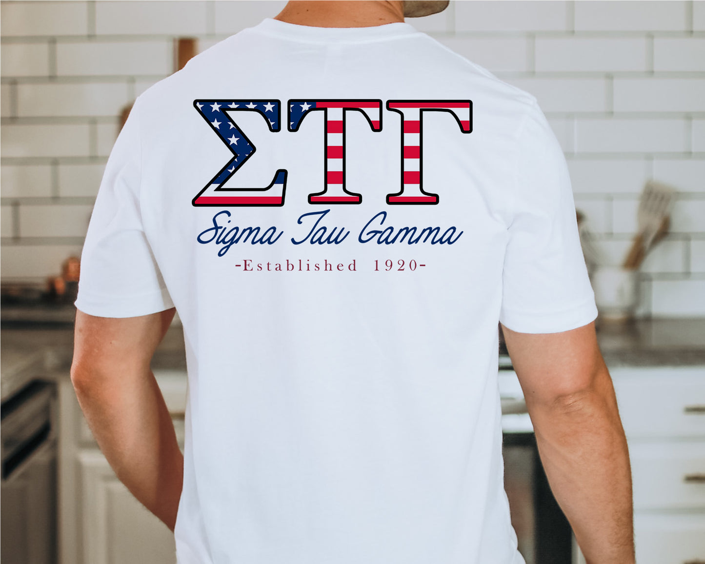 Sigma Tau Gamma USA Flag Letters Fraternity T-shirt _ 33448g