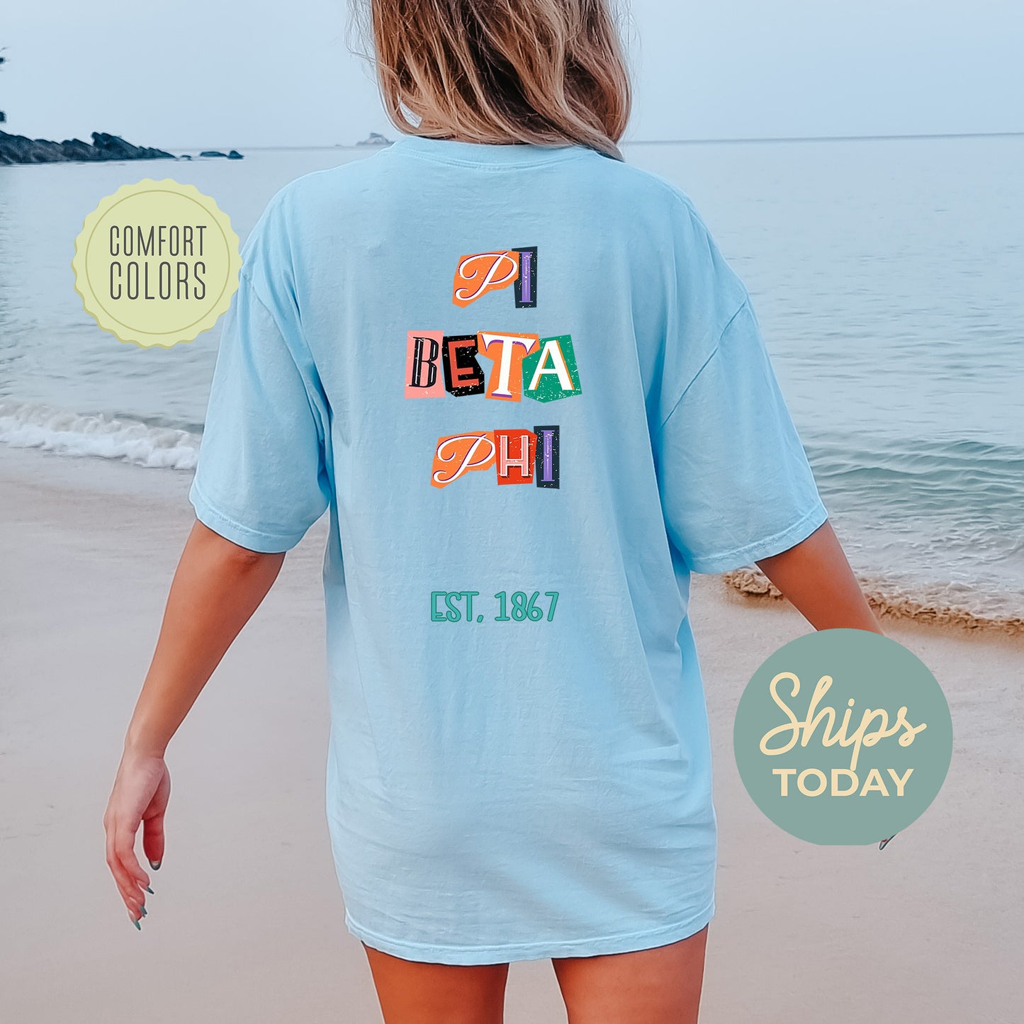 Pi Beta Phi Letter Cuts Comfort Colors Sorority T-shirt _ 35906g