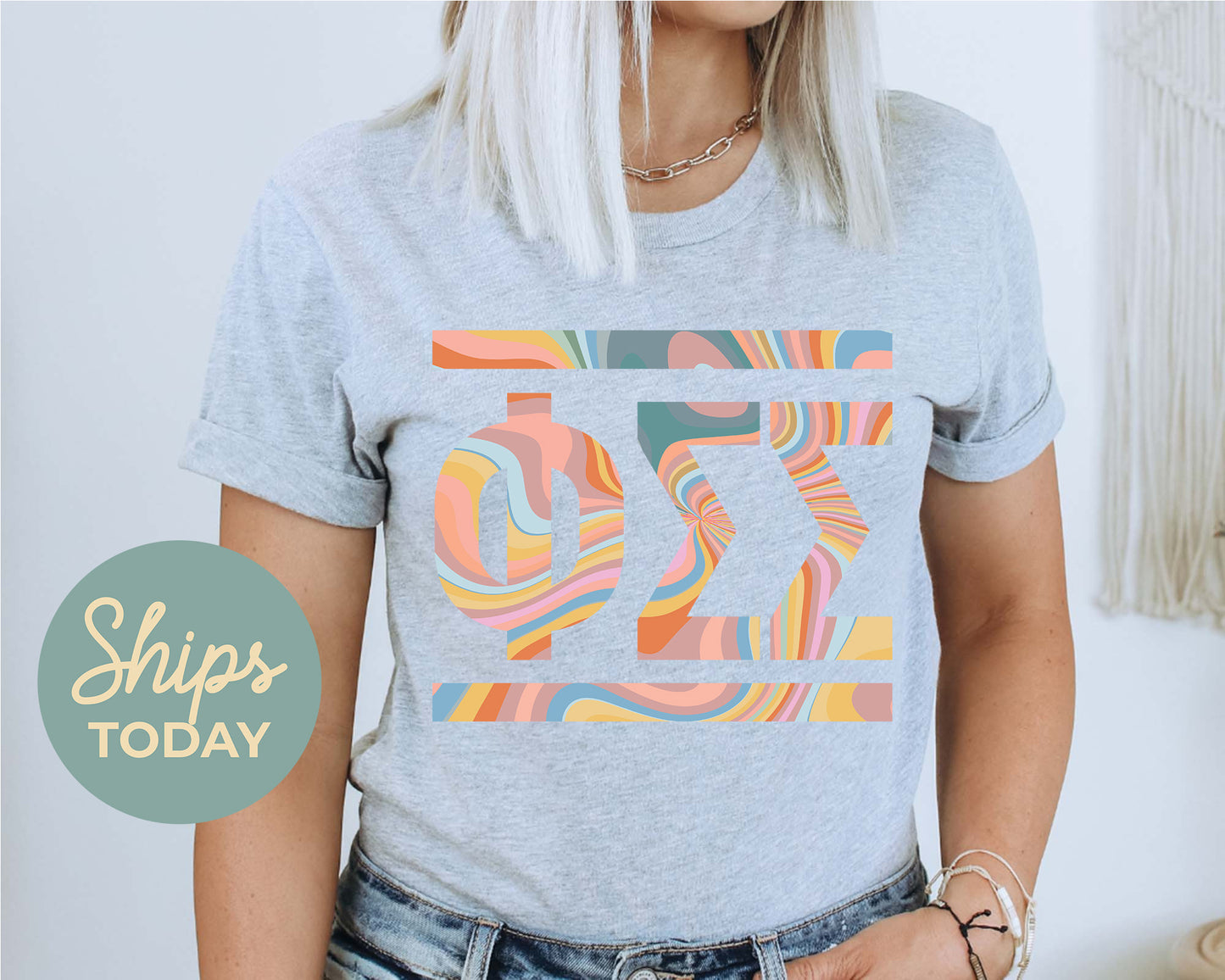 Phi Sigma Sigma Multicolor Letters Sorority T-shirt _ 30480g