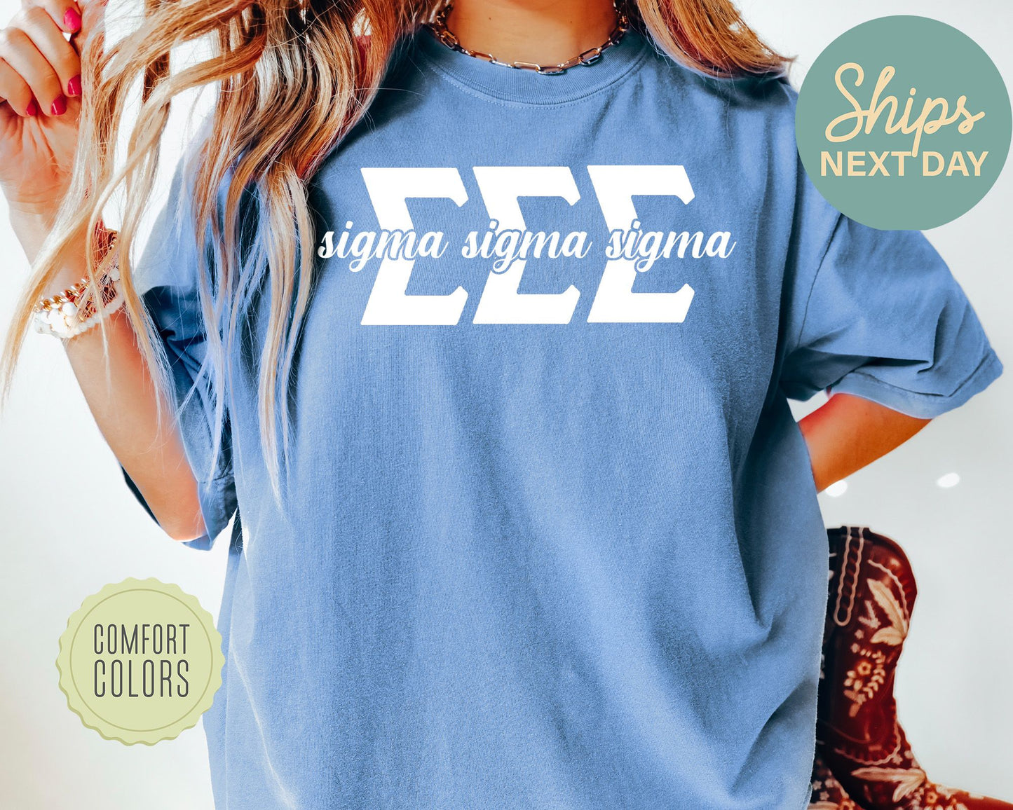 Sigma Sigma Sigma Sliced White Letters Comfort Colors Sorority T-shirt _ 2261g